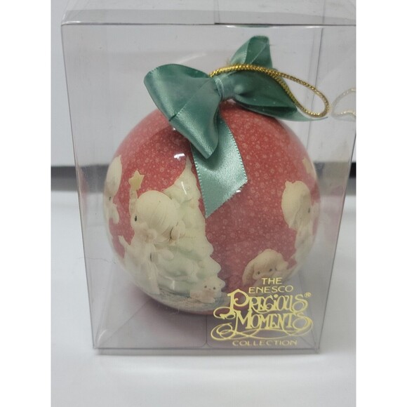 Lot of 4 Precious Moments Holiday Ornaments 1994 Enesco Round Balls Bows - Picture 6 of 16